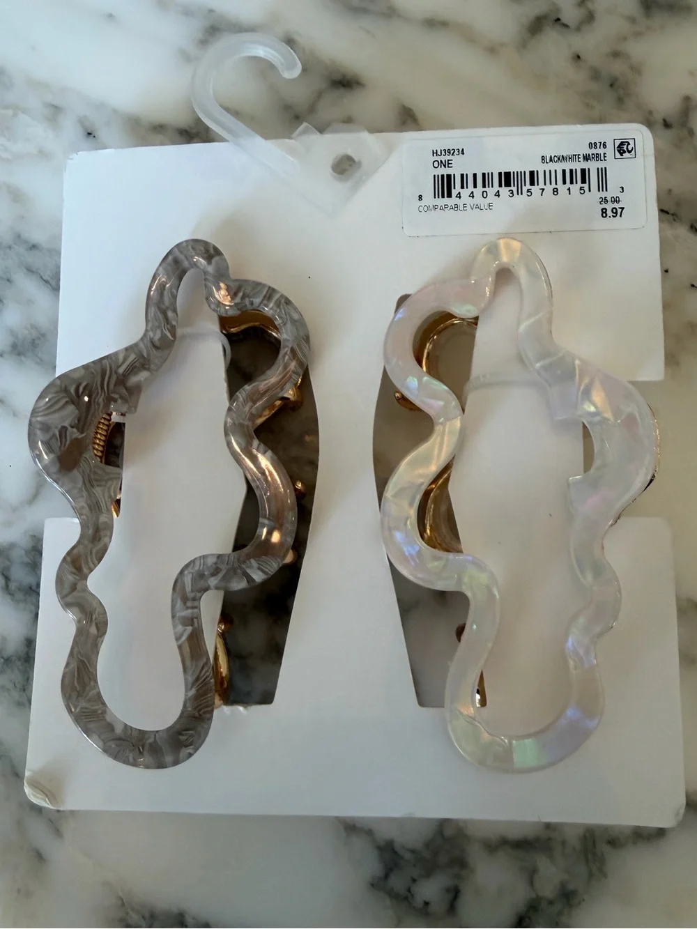 NWT Natasha Set of 2 Marble Hair Claw Clips Pearl Gray Rose Gold Medium Clips